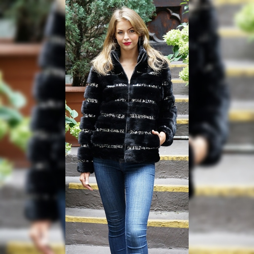 Ranch Mink Bomber Black Silver Leather Inserts